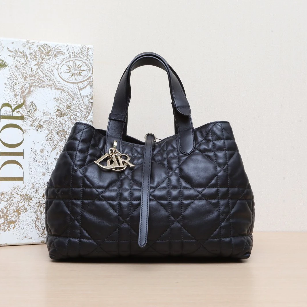 99新 DIOR/迪奥 小花6枫 Toujours 手提单肩包 中号 黑色