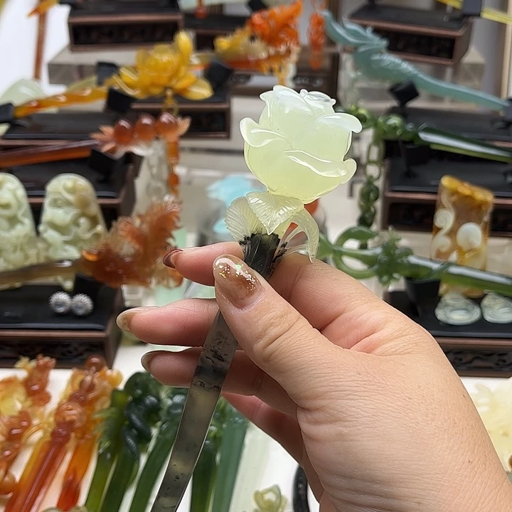 蛇纹石玉岫玉发簪未镶嵌璐