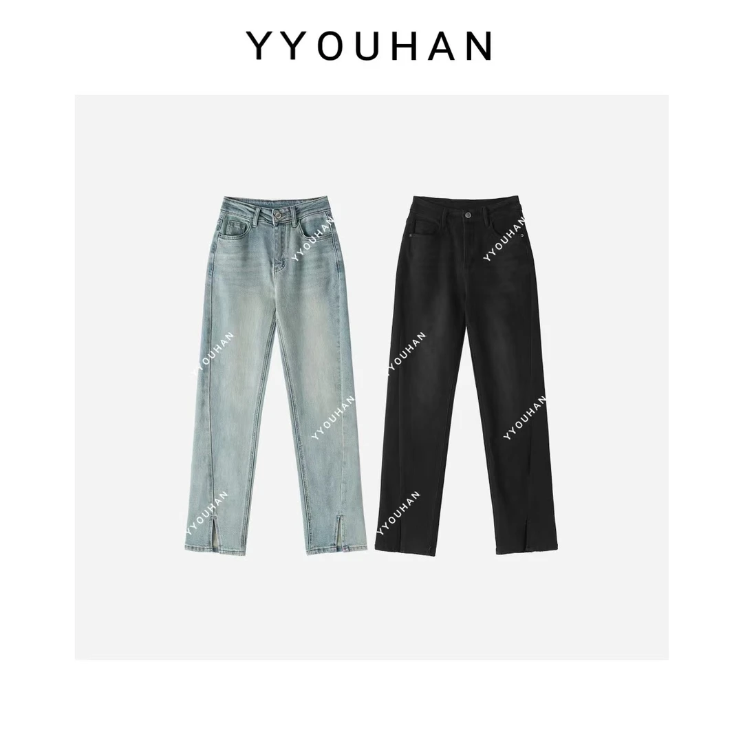 2024春款 斜线开衩设计款高腰显瘦牛仔裤 2403B429