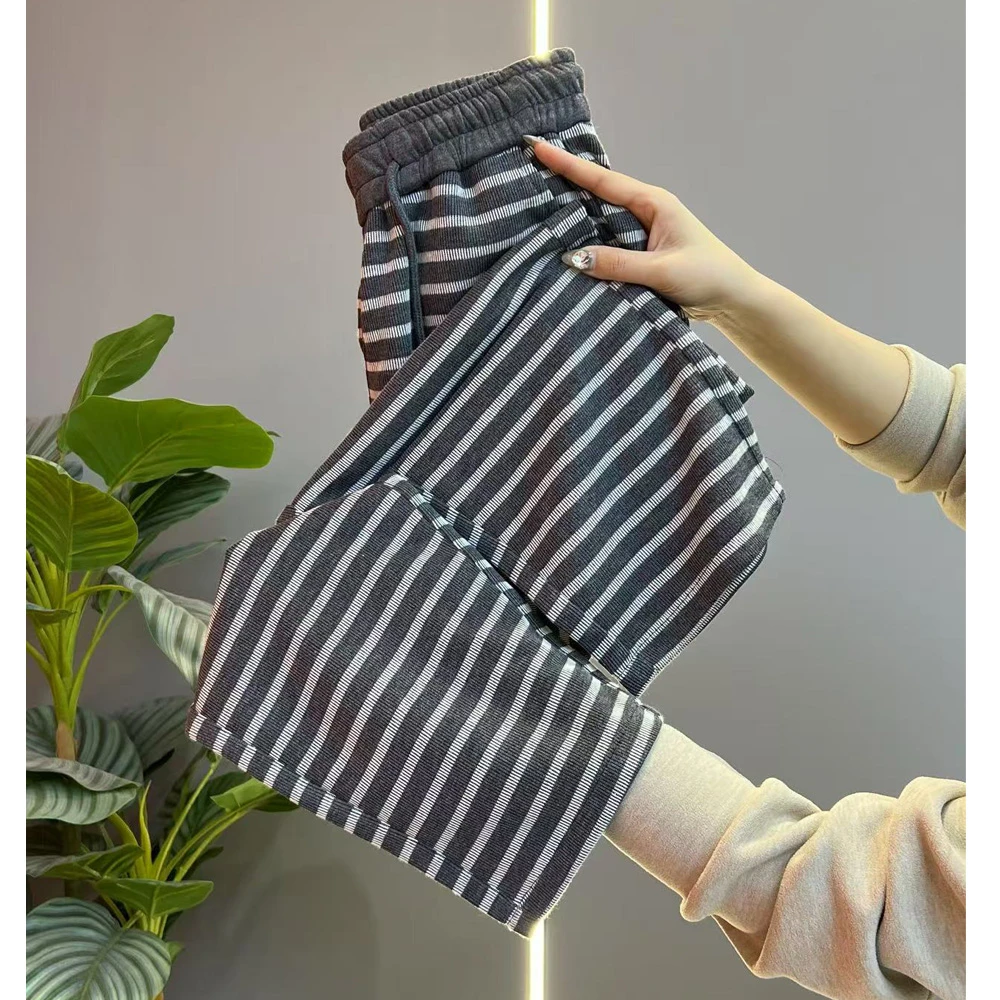 宽松高腰显瘦窄版阔腿裤2025开春裤子时尚条纹直筒裤新款百搭裤子