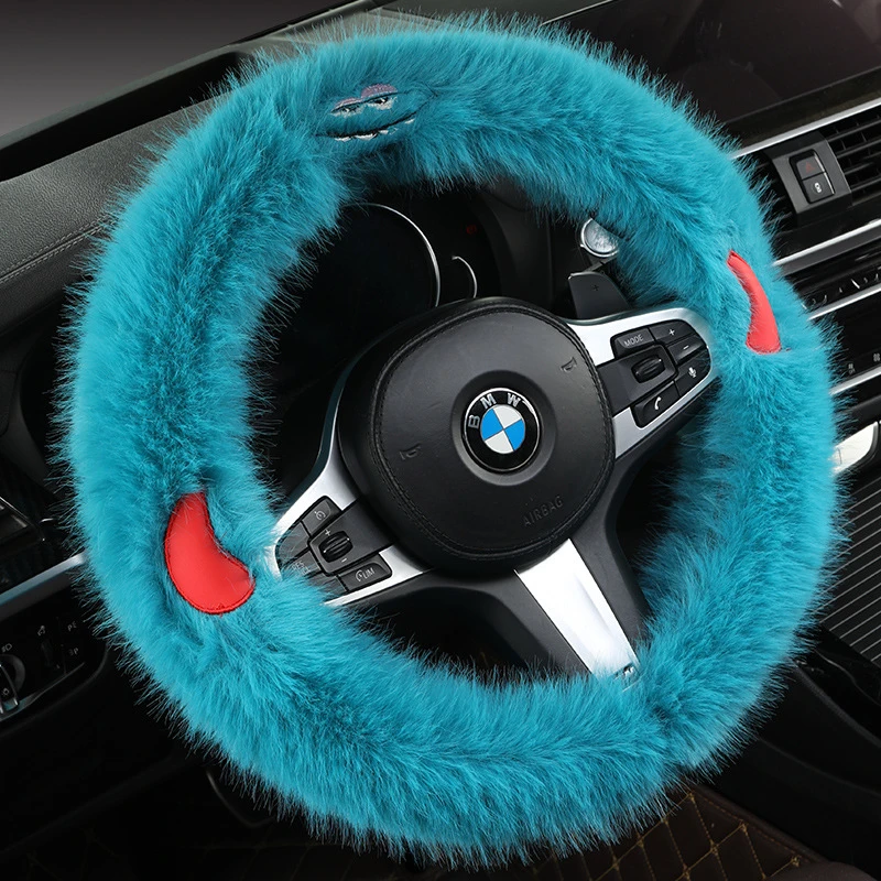 汽车方向盘套女款冬季新款可爱毛绒恶魔怪兽防滑方向盘把套保护套