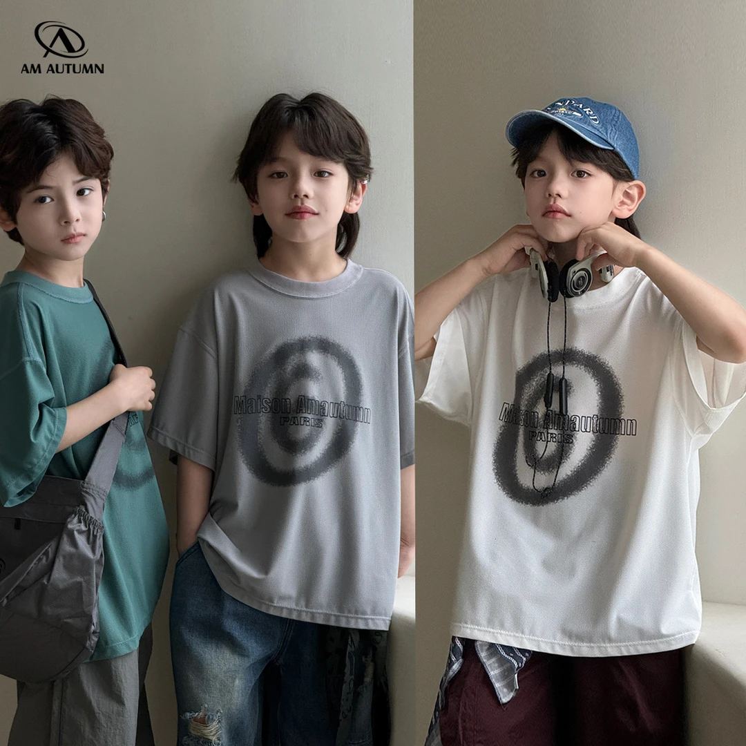 现货「AM AUTUMN」【一个字6】凉感字母短袖T恤男童夏宽松上衣BX523