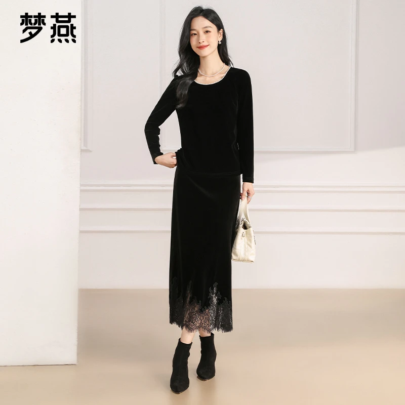 梦燕春秋女蕾丝气质时尚百搭显瘦大方宽松休闲舒适套装AB03B5010