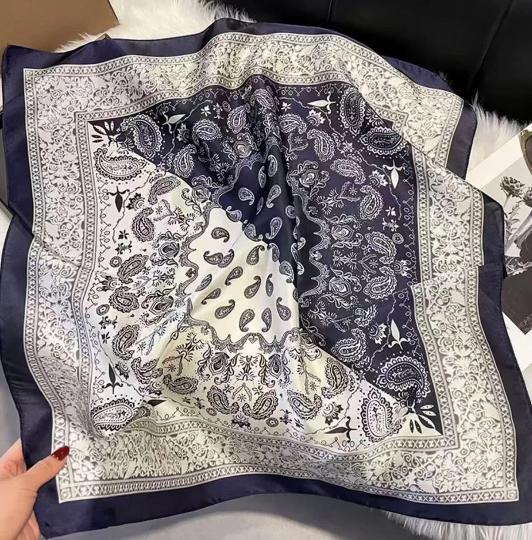 f70-77 藏青腰果丽景缎70*70左右气质时尚丝巾方巾