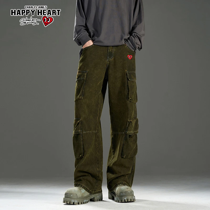 查尔斯桃心 复古工装牛仔裤男女同款宽松百搭休闲时尚潮流