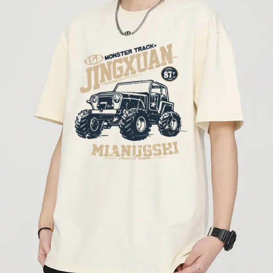 印花复古高街短袖T恤上衣短袖港风ins韩版t恤学生圆领