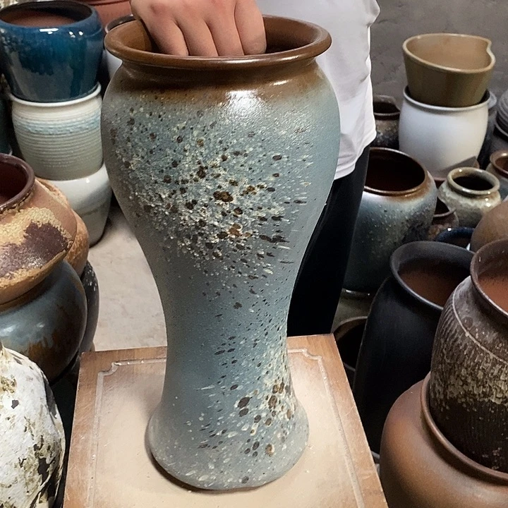 紫砂花盆口17高度40蓝泼墨……