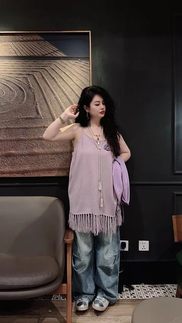 臭朵朵家 小众设计流苏背心度假风时尚百搭无袖吊带上衣