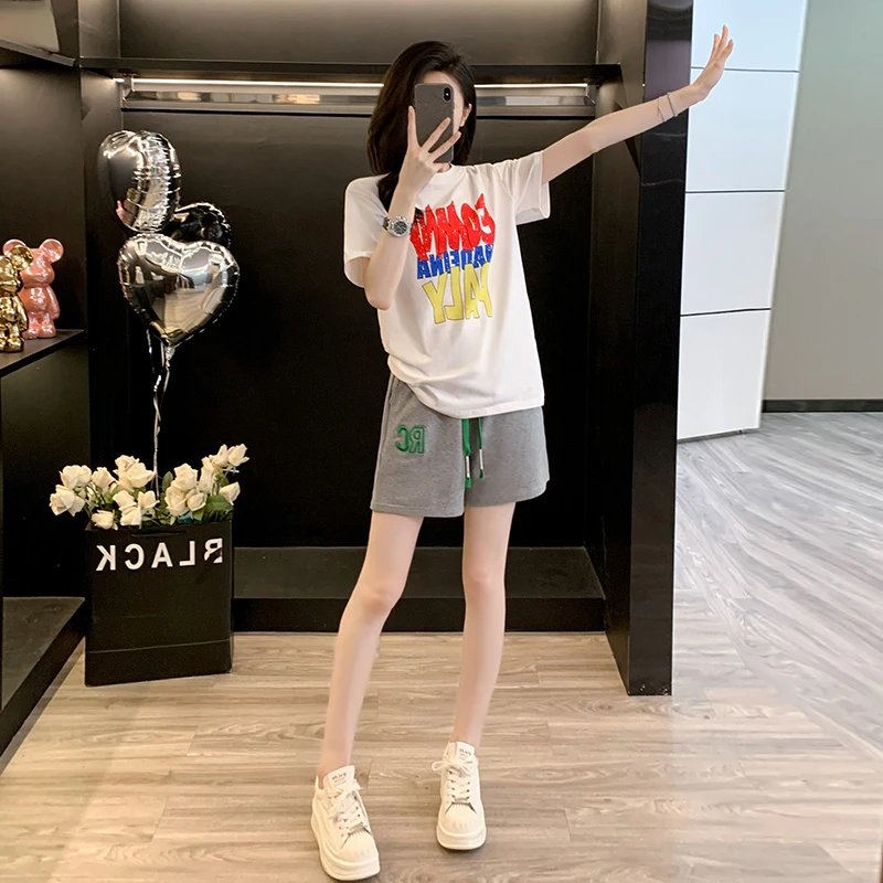 韩系2025大码MM美式字母印花T恤女夏装短袖宽松遮屁股上衣