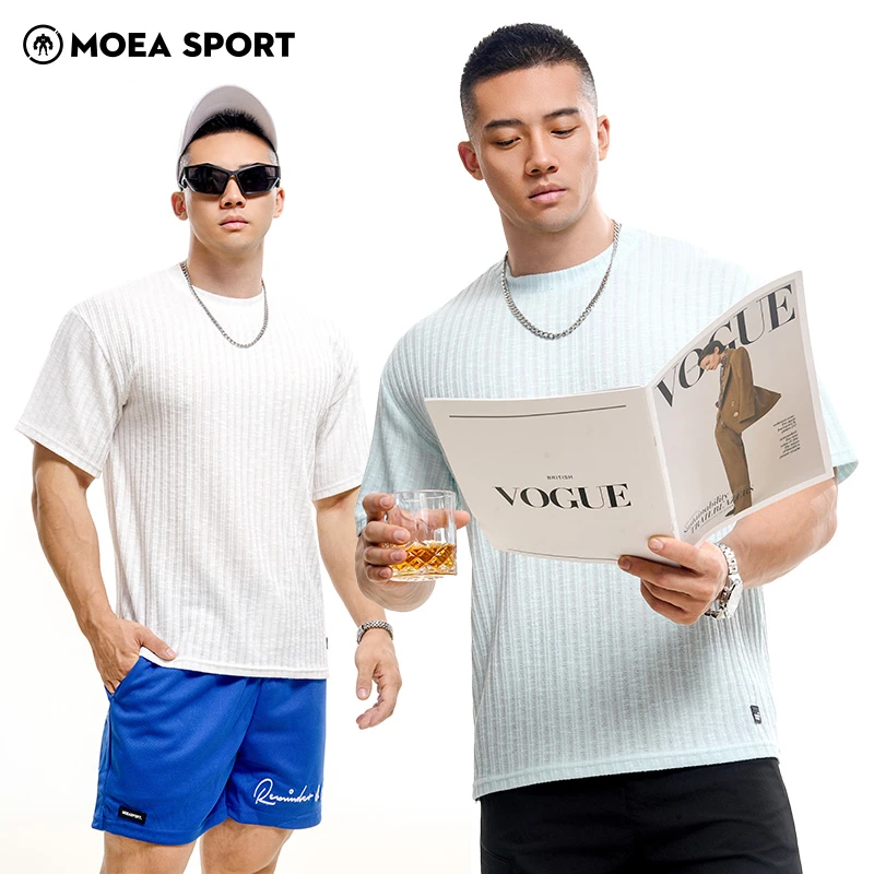 墨立方针织镂空短袖体恤衫男2025新款夏季坑条肌理感运动半袖t恤