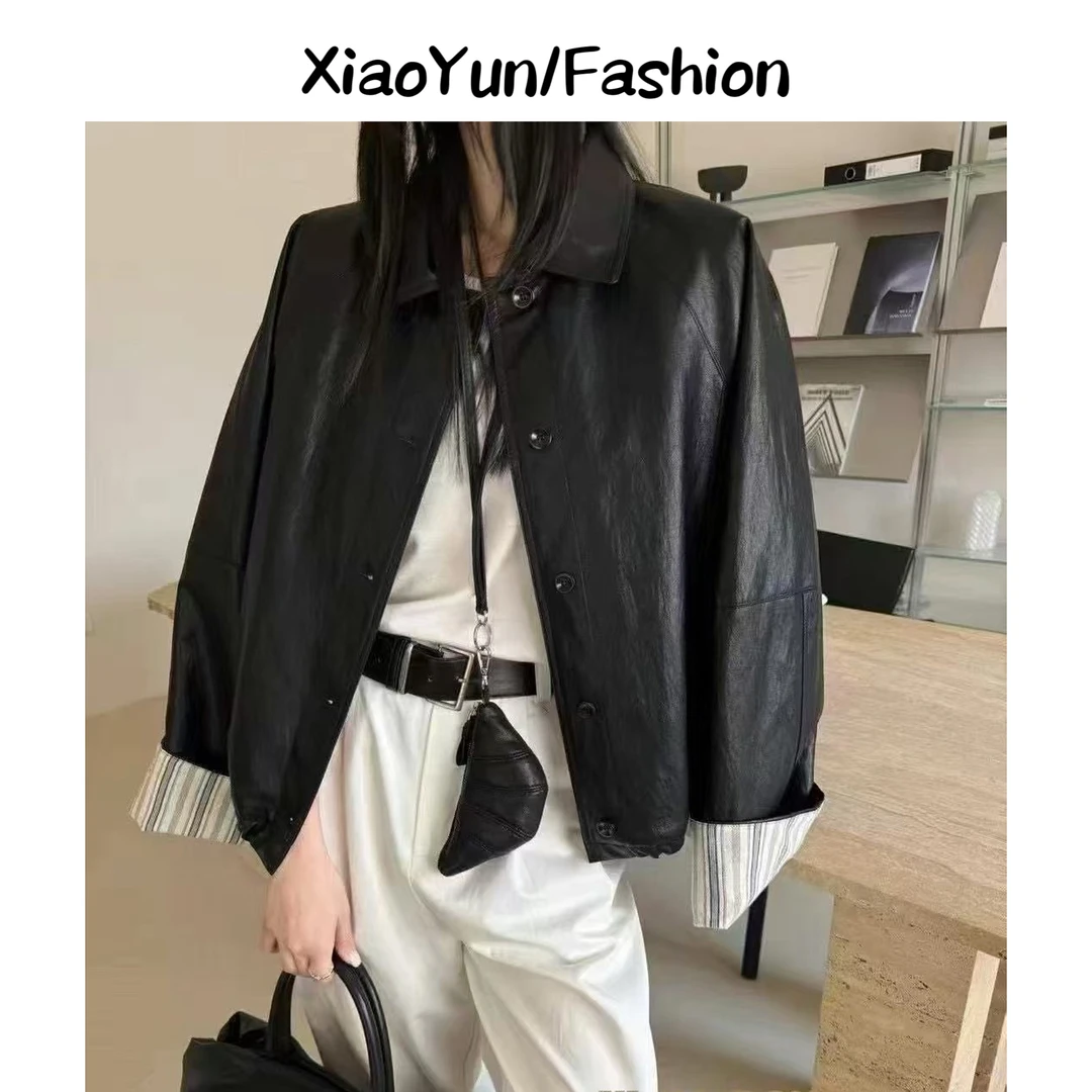2025早春新款休闲复古短款小个子机车服夹克黑色皮衣外套女