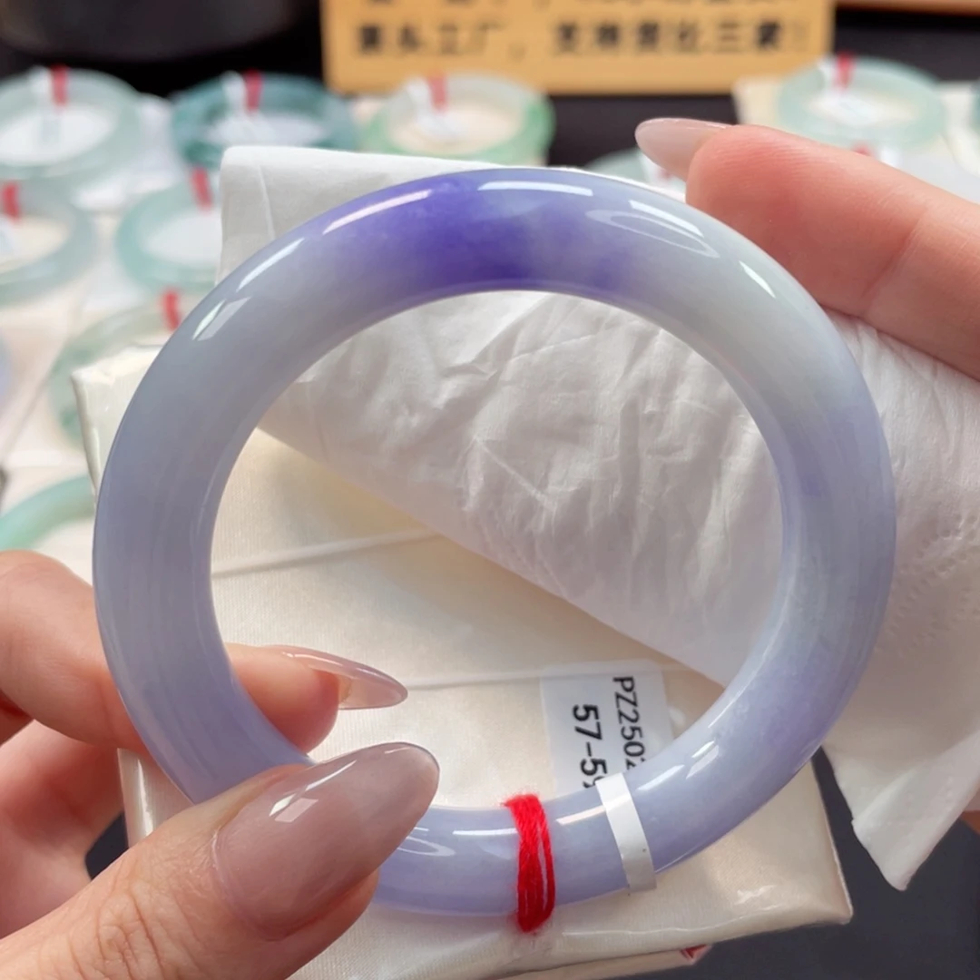 未镶嵌手镯翡翠57奶油底浓郁莫奈紫高色35号