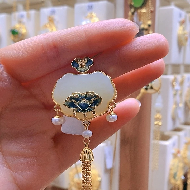 和田玉颈饰银S925镶嵌