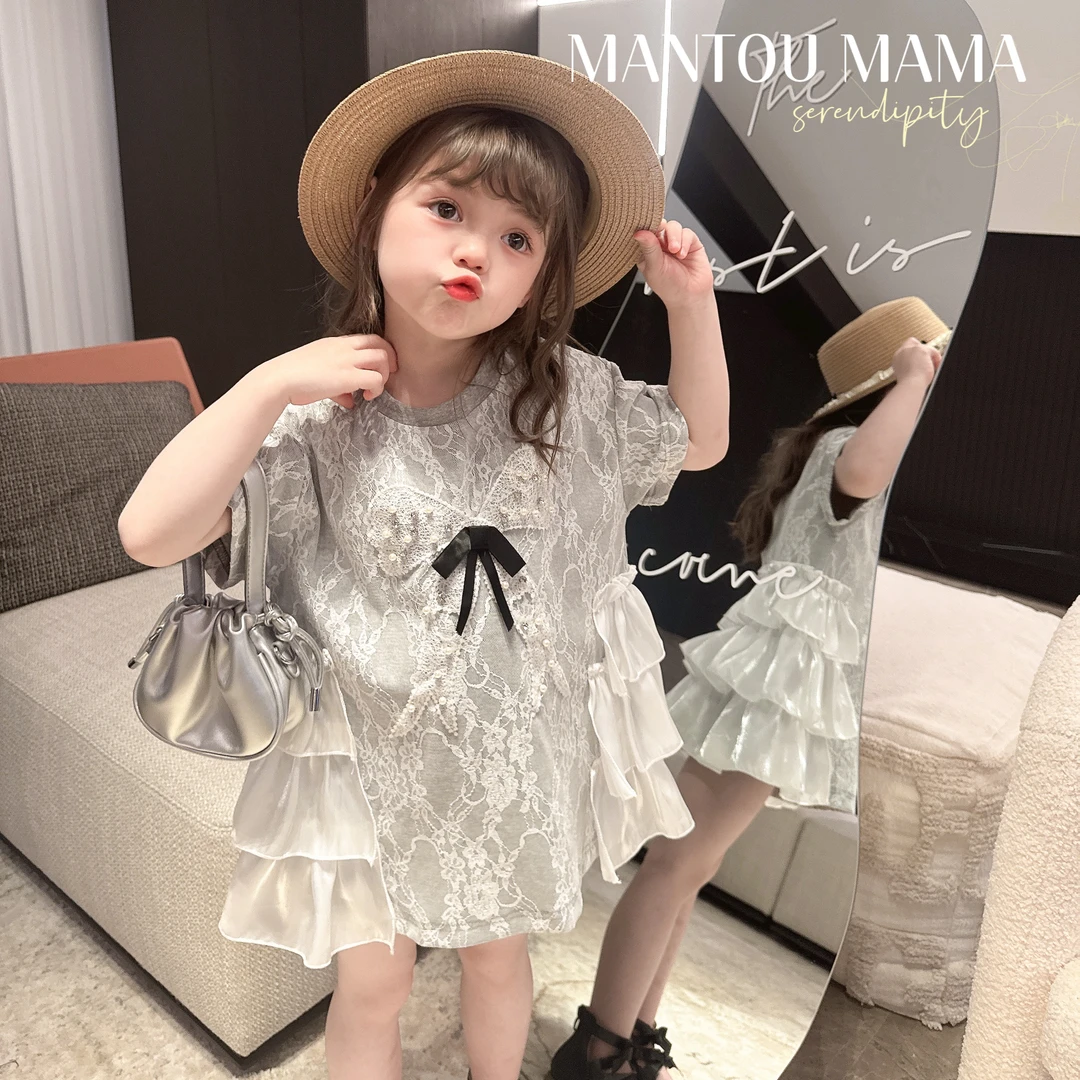 【Mantoumama】【现货】蕾丝娃娃短袖T恤女童夏季洋气甜美蛋糕连衣裙
