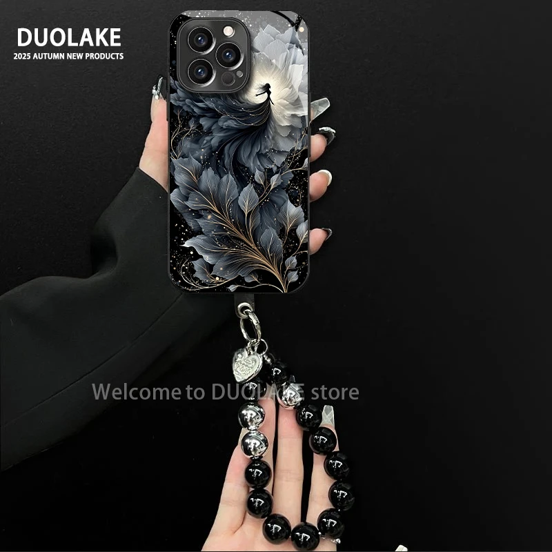 花朵少女适用苹果vivo华为oppo小米iPhone17电镀玻璃防摔手机壳潮