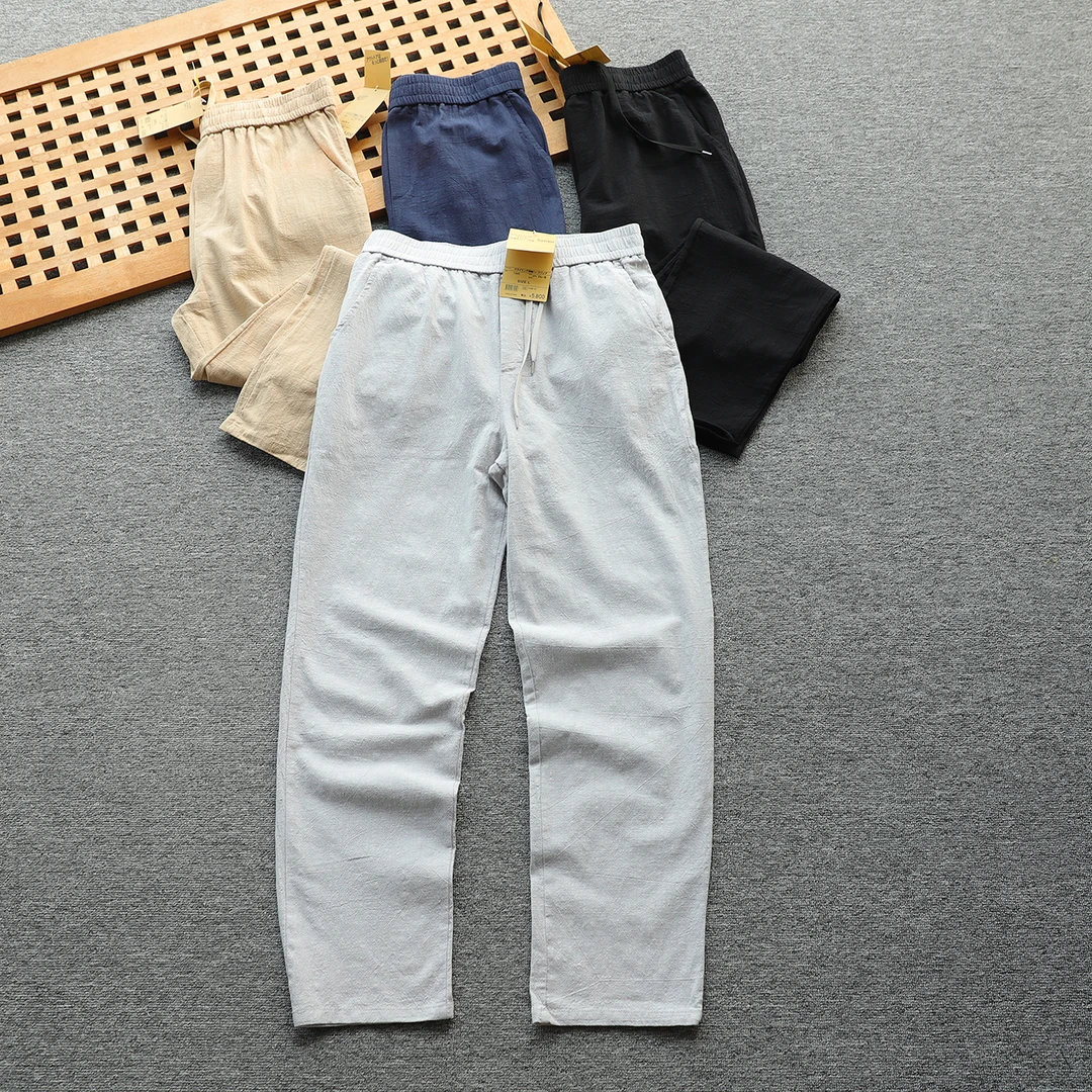 日单 高端亚麻 男士夏季休闲棉麻亚麻裤直筒裤 透气舒适