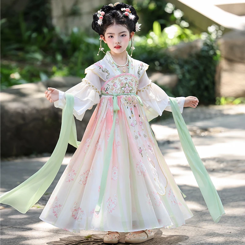 女童汉服2025民族风春秋季新款唐装裙子古风襦裙儿童中国风连衣裙
