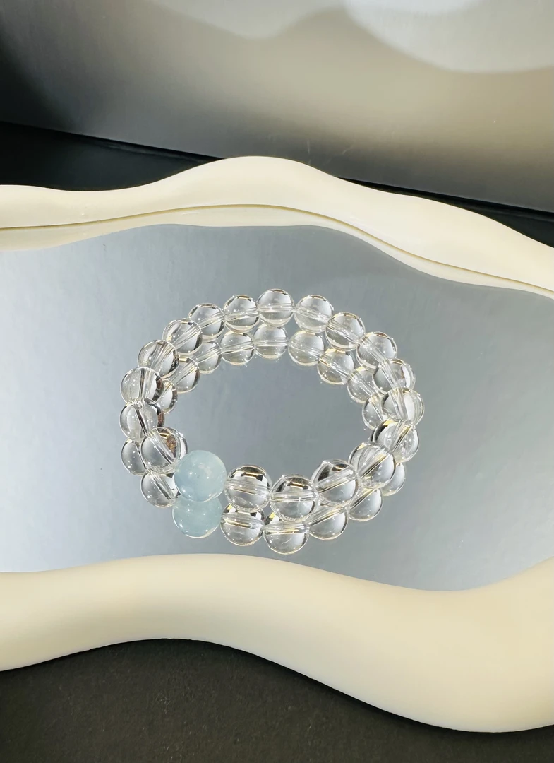 【新款露丝同款】天然高透体白水晶➕海蓝宝顶珠9mm+多样性发一W154