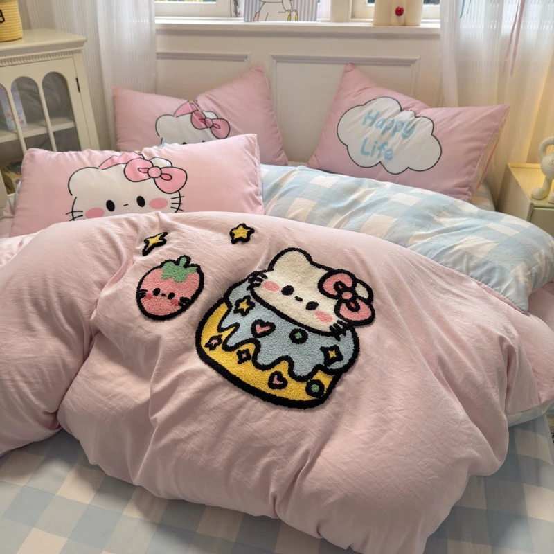 四季款可爱卡通超软水洗棉大版毛巾绣三件套四件套