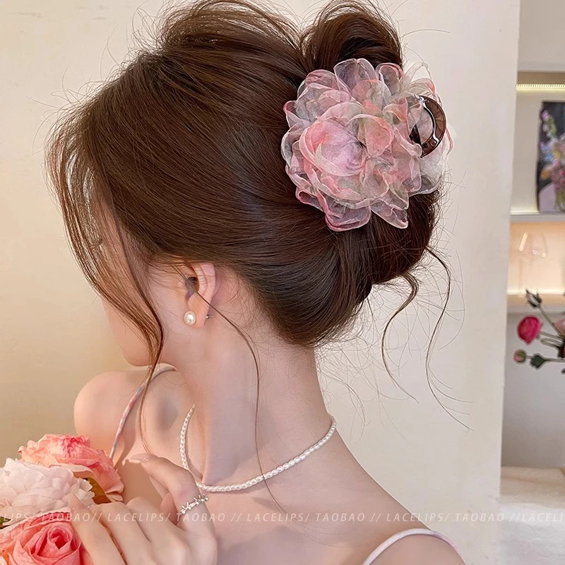 花开有期~晕染花朵抓夹女高级感2025新款温柔盘发夹子鲨鱼夹发饰
