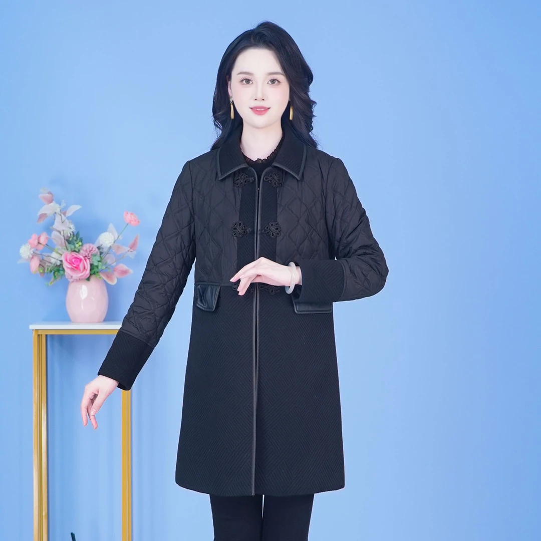 百搭冬季新款时尚显瘦气质保暖黑色中长款休闲棉服棉衣【SJYE5065】