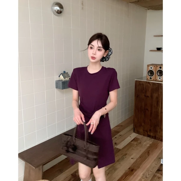 【赵小小&不费脑首选】短袖休闲显瘦设计感A字中长款连衣裙28163