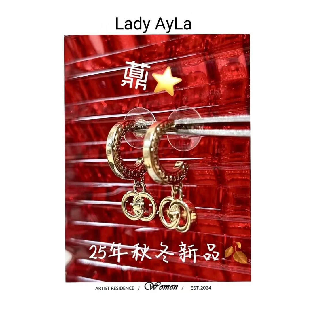 925银合成锆石耳饰 25S C 字母 耳钉AL9394