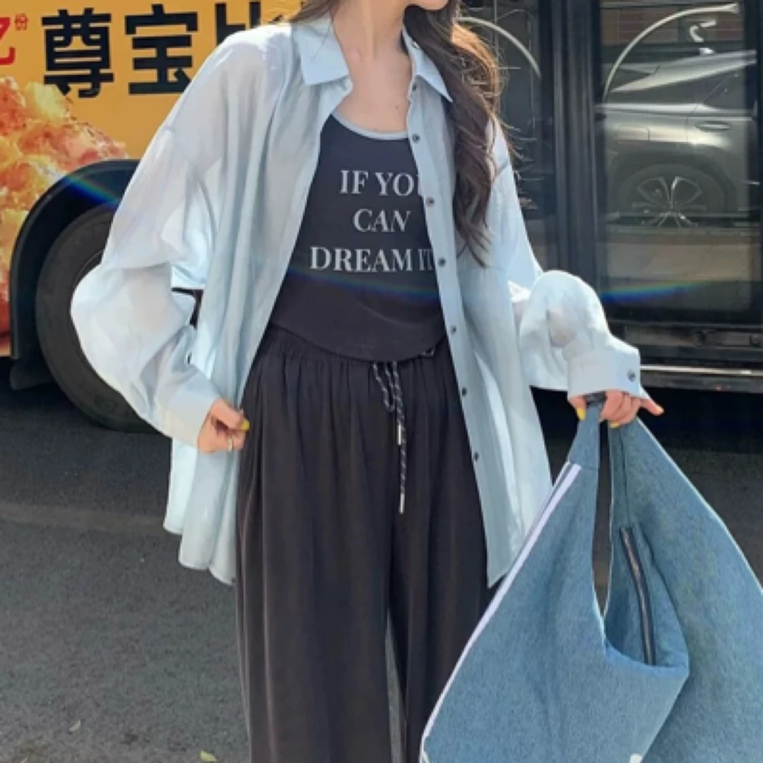 1236春夏新款时尚套装女休闲阔腿裤防晒衫显瘦洋气减龄休闲三件套