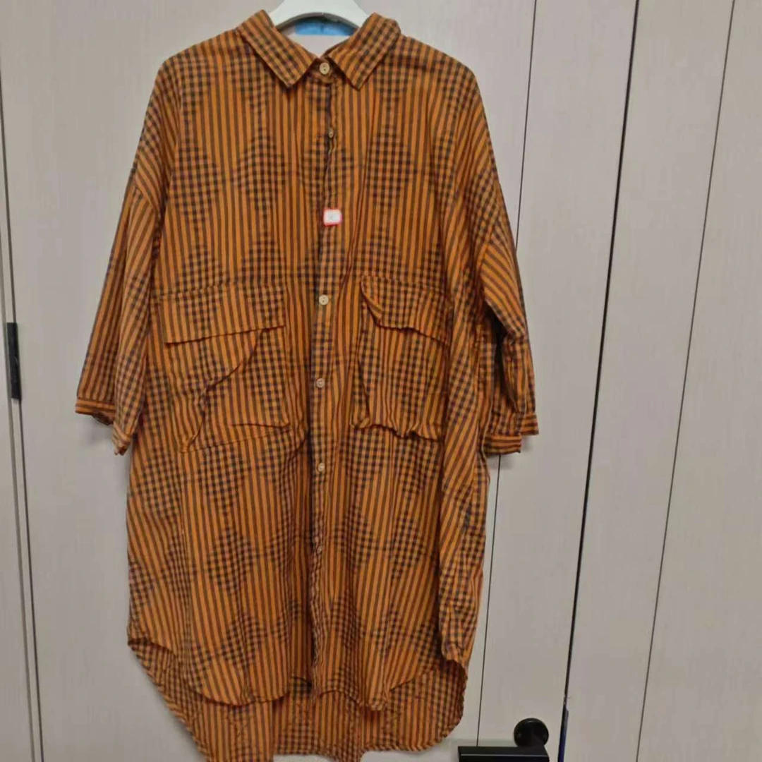 【沐木流浪记】橘色菱格翻领双口袋带盖衬衫Z