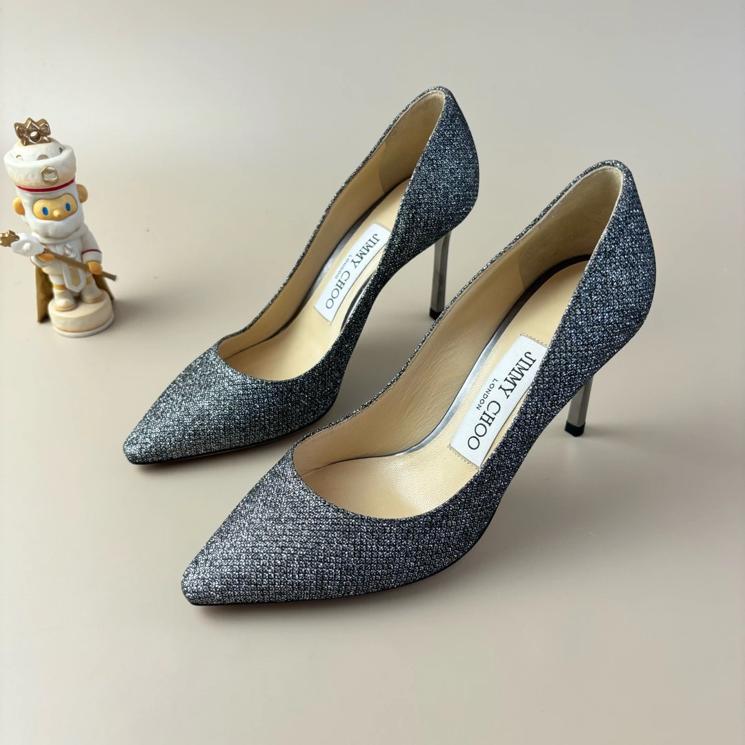 99新 JIMMY CHOO/吉米周 银色亮面高跟鞋 34码YLP2957