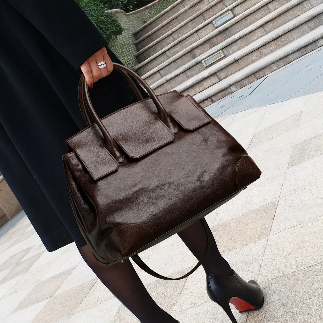 CCAMO真皮百搭包包大容量牛皮托特包时尚女款包包上班通勤手提包