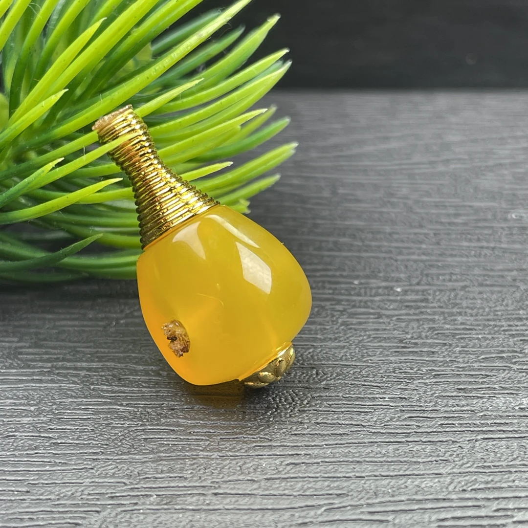 鸡油黄盐源玛瑙三通尺寸10mm左右文玩配饰菩提配饰