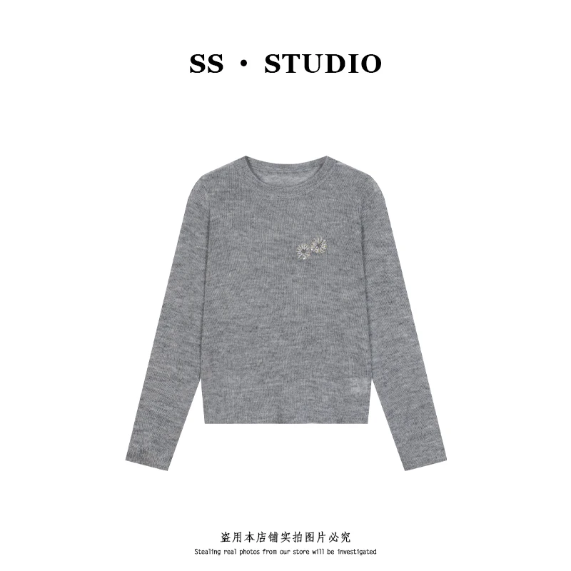 【SUSU】秋冬新款手工亮片钉珠长袖圆领针织套头毛衣SS-5808