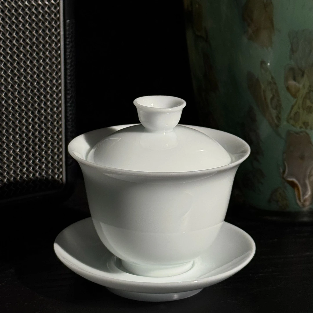 高档冰种玉瓷可悬停三才盖碗防烫家用办公泡茶器150CC