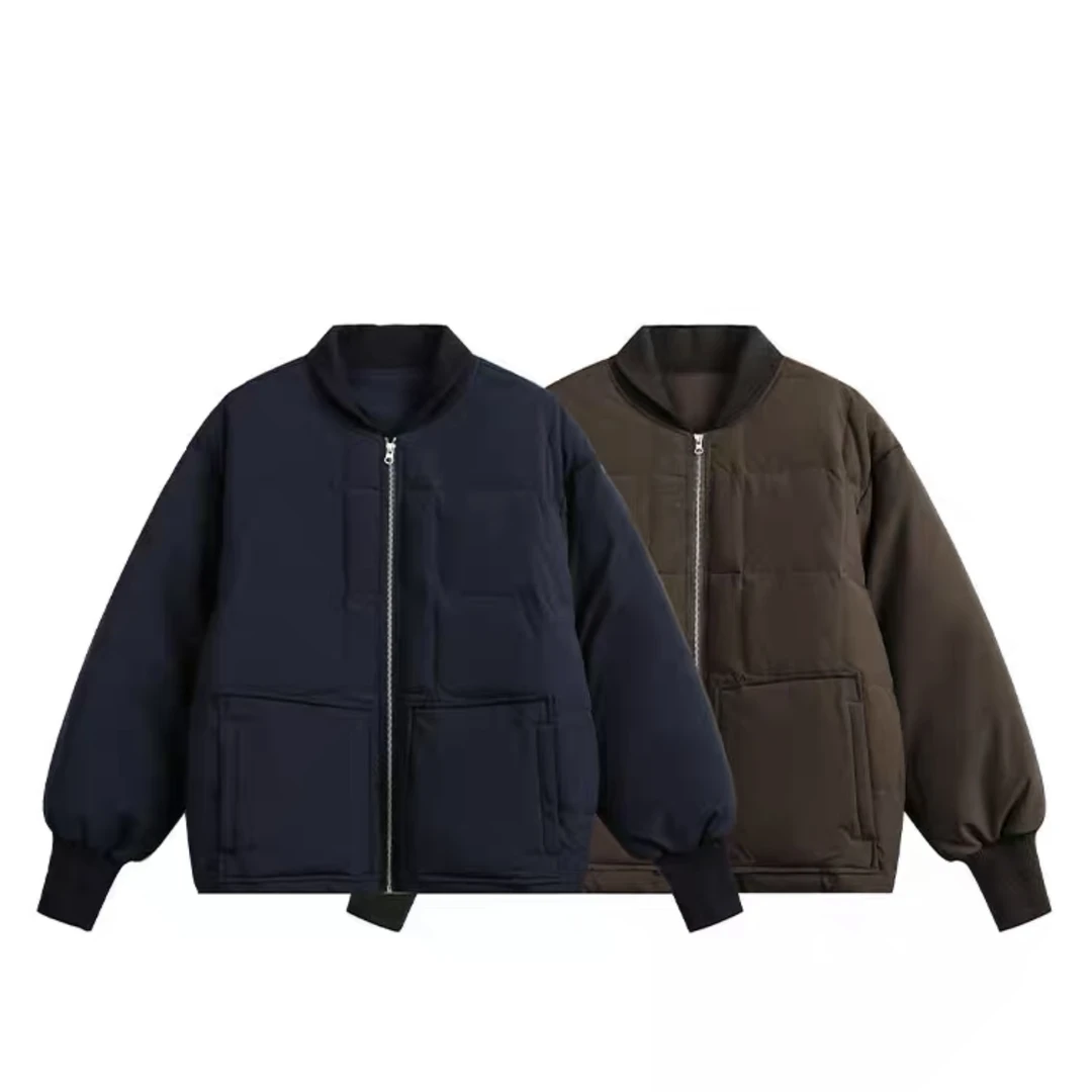 冬季日系复古棒球领棉服辑格大口袋男女宽松休闲潮牌棉袄-MY027