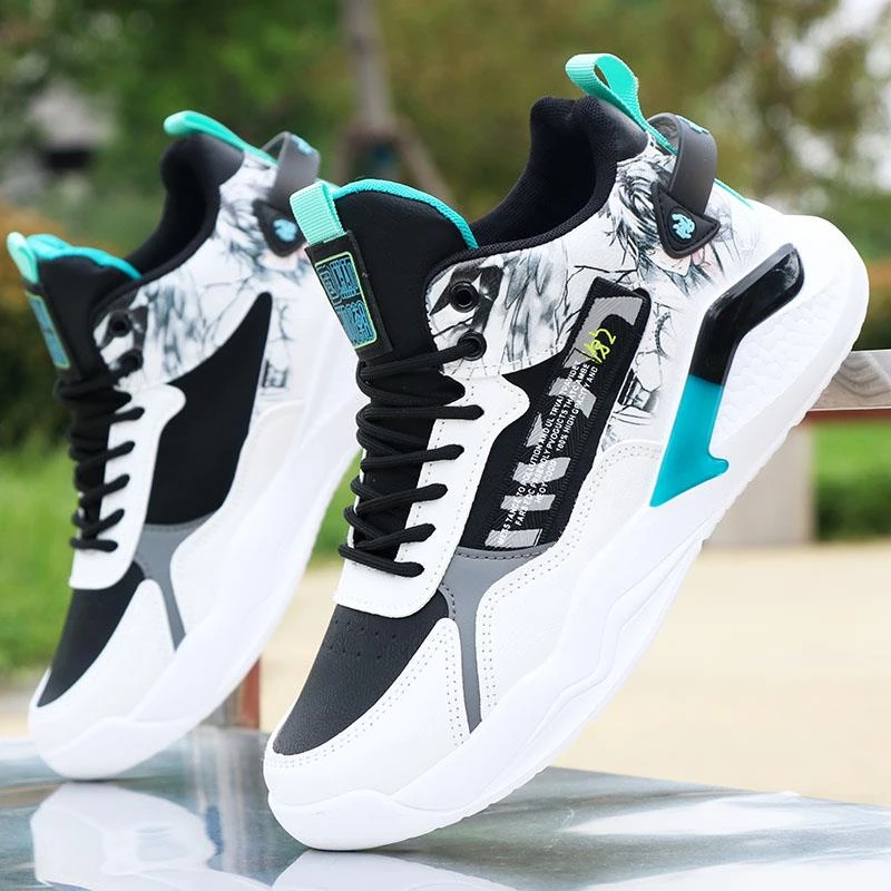 潮流男鞋高帮2025春夏新款厚底耐磨透气板鞋百搭软底运动老爹潮鞋