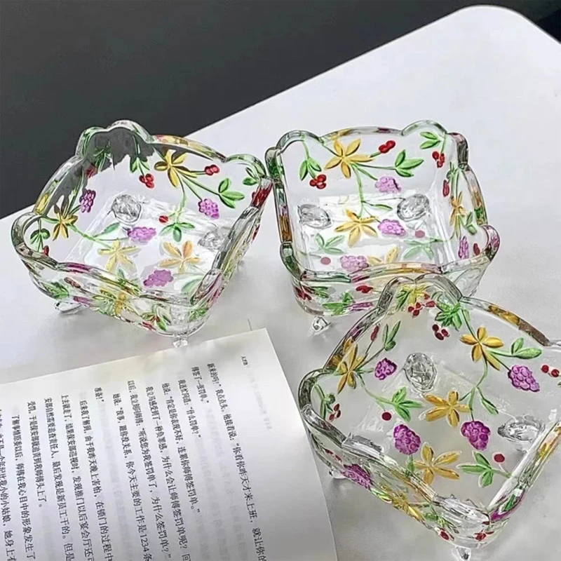 新款彩绘玻璃果盘小号果斗彩色葡萄个性沙拉碗家用客厅茶几糖果盆