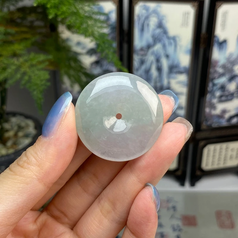 冰种淡春彩平安扣挂件 天然翡翠A货