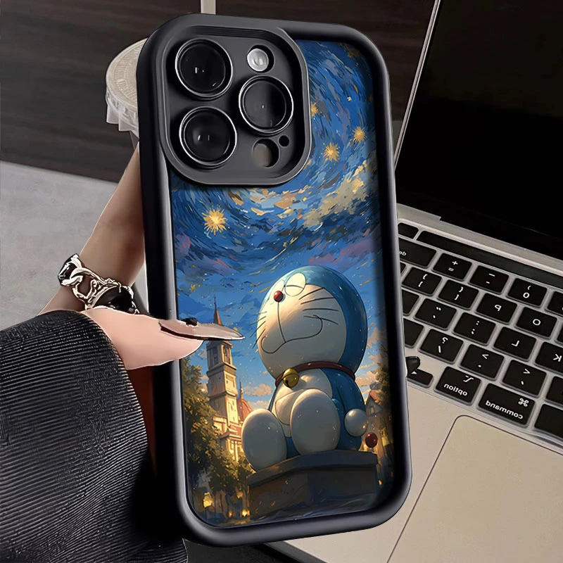 梵高哆啦A梦适用iphone16苹果手机壳15promax金刚砂1413全包1211