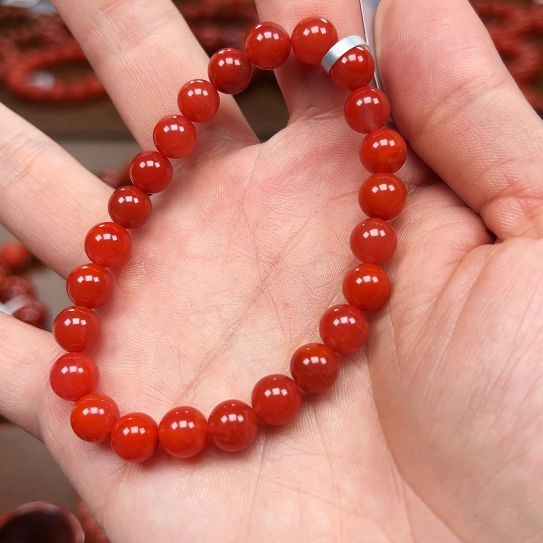 南红玛瑙未镶嵌手链川料锦红7m