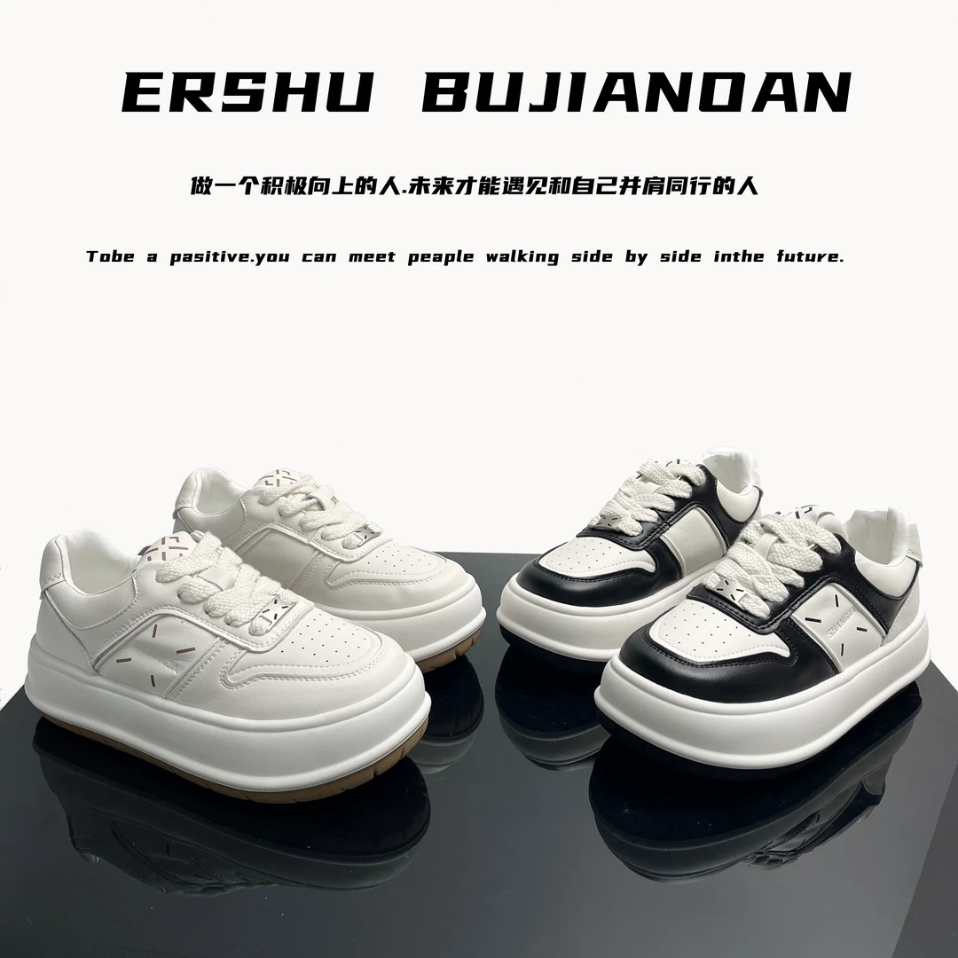 韩版松糕厚底小白鞋春款女面包鞋百搭圆头系带休闲鞋潮 8003//LH