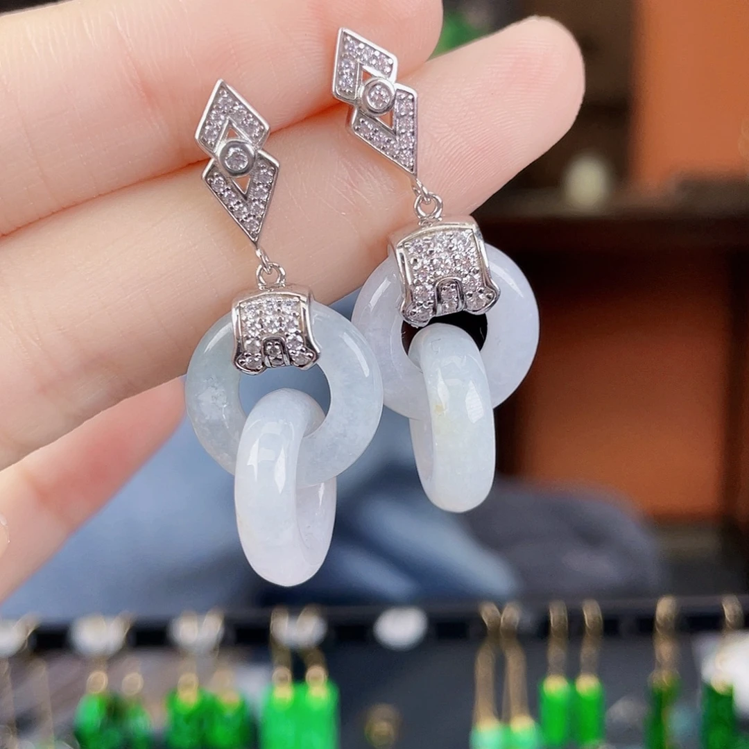 翡翠银S925镶嵌耳饰