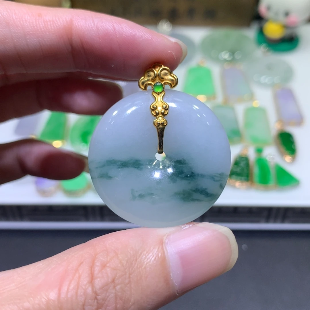 翡翠18K金镶嵌吊坠(不含链)