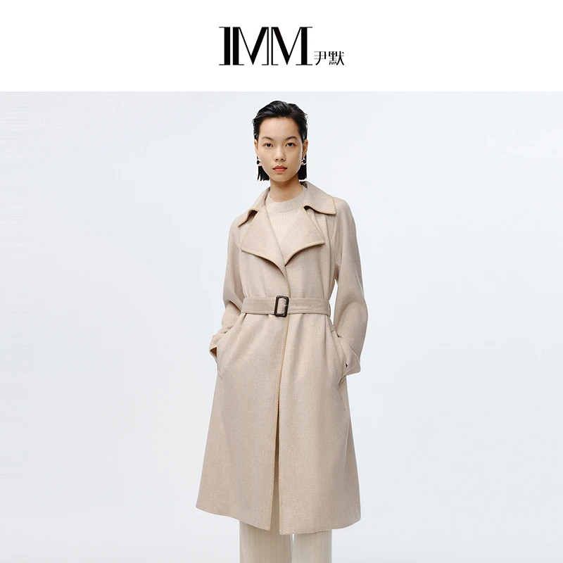 IMM尹默女装2024春大翻领腰带款长大衣系带式高级感羊毛大衣外套