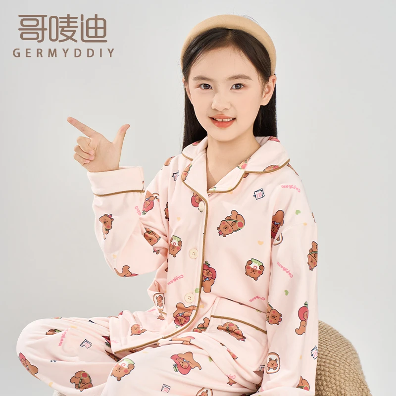 GERMYDDIY/哥唛迪女童秋冬海岛绒保暖家居服卡通女孩加厚睡衣套装