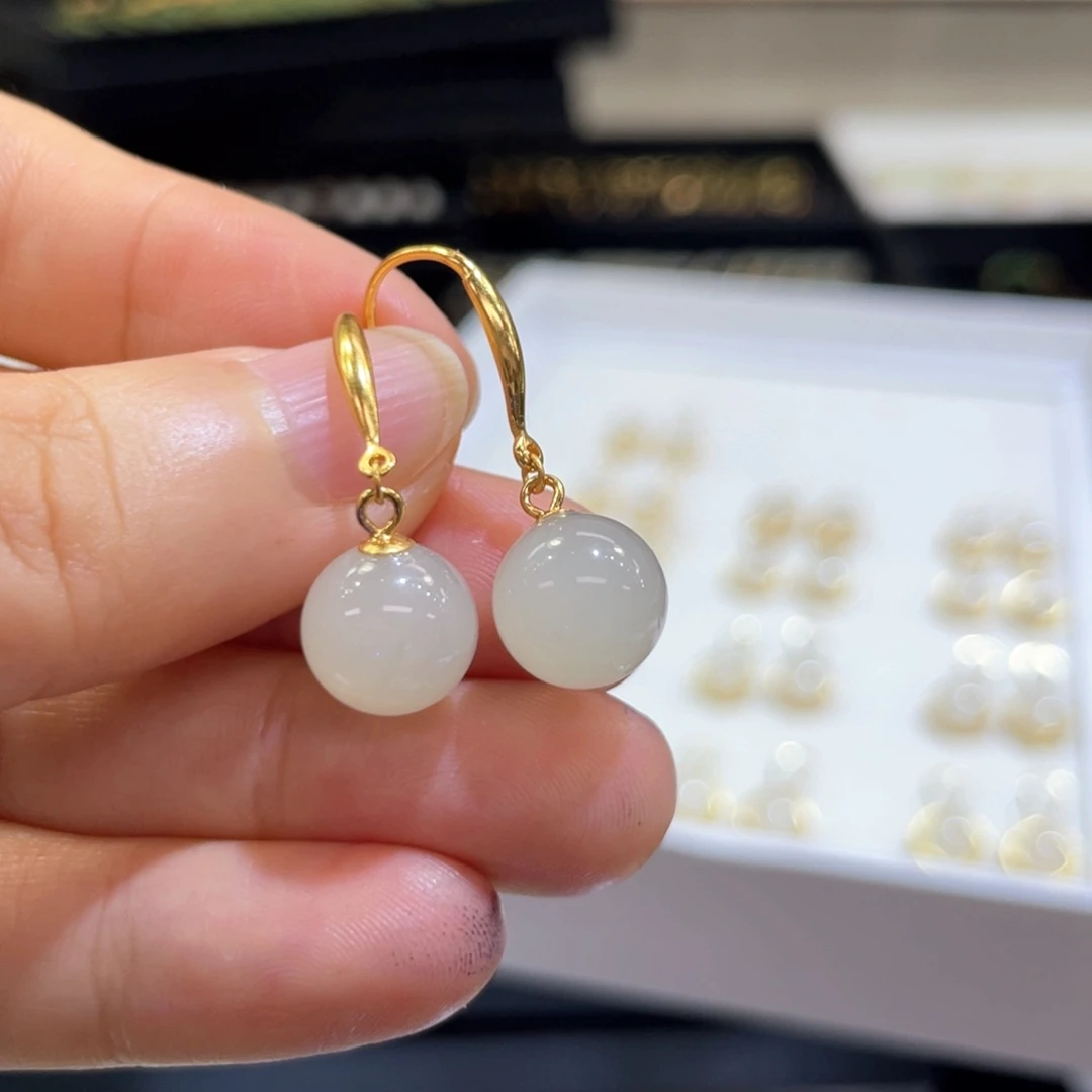 银S925镶嵌和田玉耳饰卡10