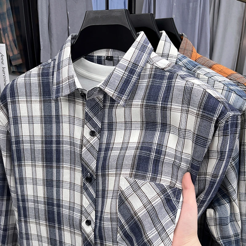 2025春季新款棉男装撞色格子衬衫长袖休闲宽松版型春秋款上衣YS