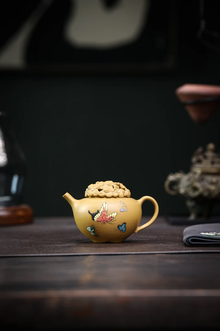 【腾运】宜兴黄龙山段泥摹古小品繁花壶130CC手作紫砂茶器
