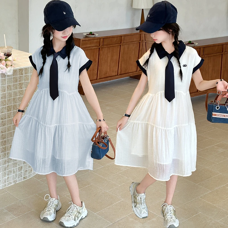 女童夏季连衣裙2025新款洋气大童夏装学院风公主裙女孩中长款裙子