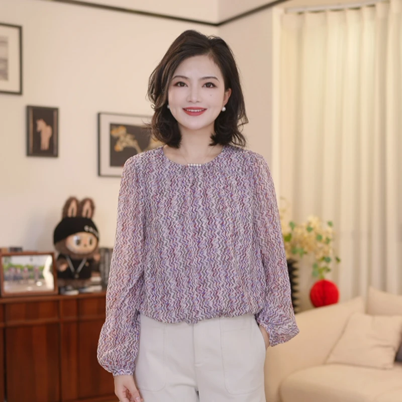 枫竺阿楠anan 知音期许 100桑蚕丝圆领碎花长袖真丝小衫上衣女春